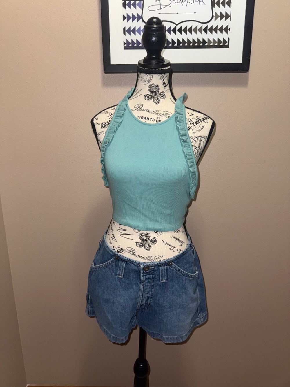 NWT Zara Aqua Ruffle Halter Crop Top Mermaidcore Y2K Coquette Size M